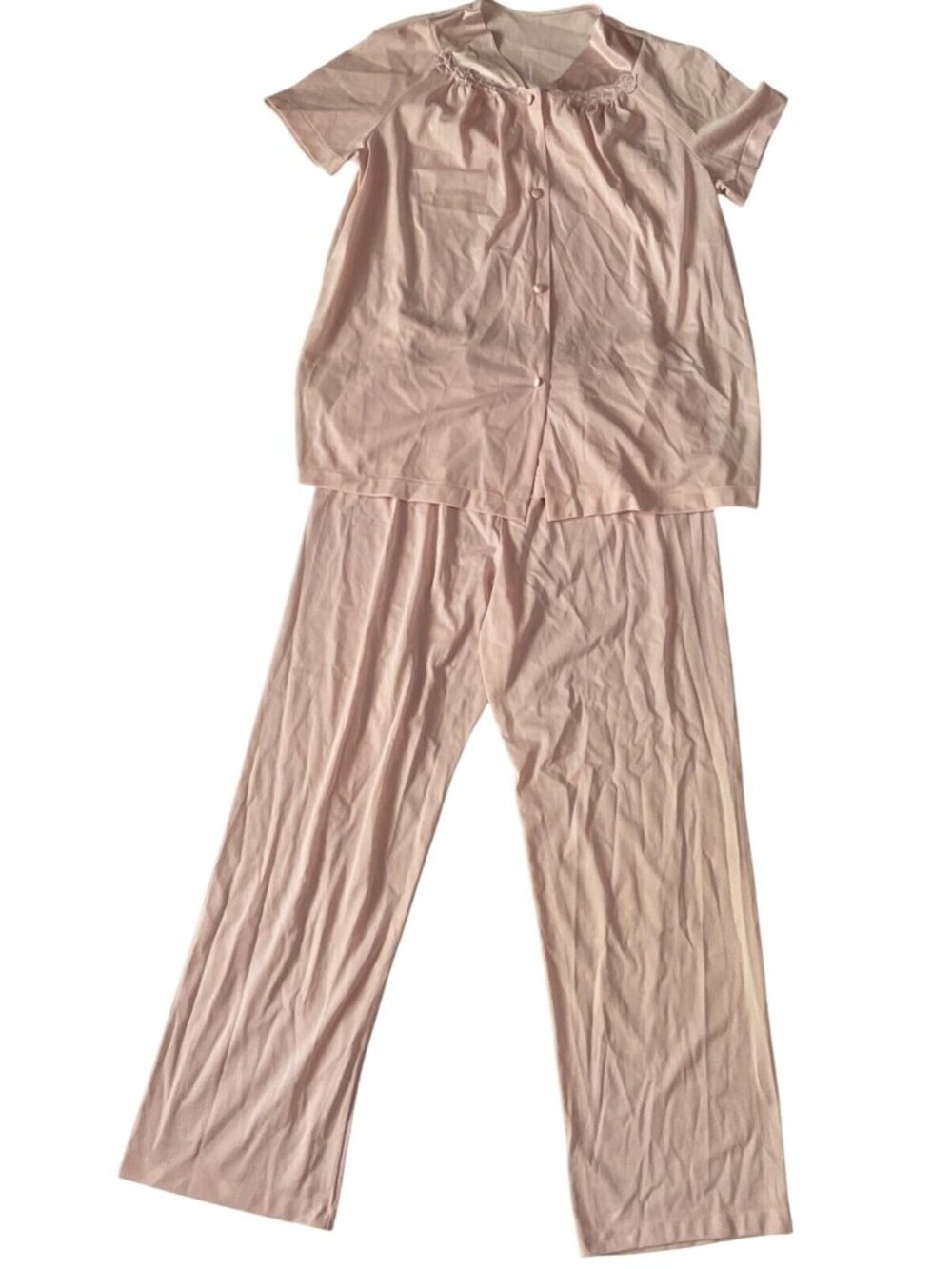 Pink Pajama Set Embroidered Collar Size Medium Vintage Vanity Fair